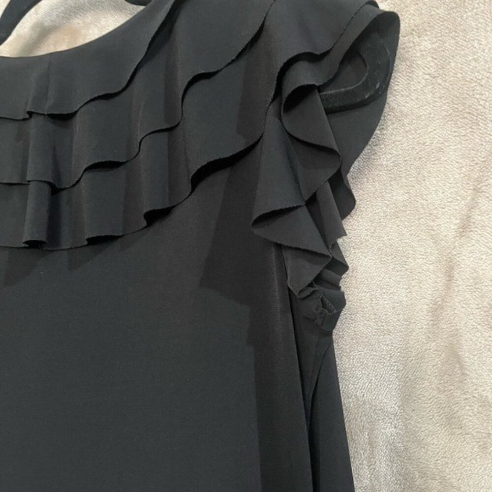 ENFOCUS STUDIO ELEGANT BLACK DRESS V NECKLINE RUFFLE TOP SLEEVELESS CAP SLEEVE - Picture 7 of 9